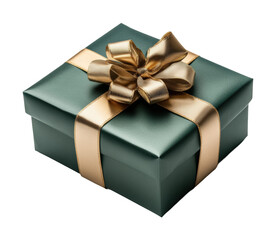 Elegant green gift box with gold ribbon high fidelity minimalist style decorative concept isolated on transparent background png