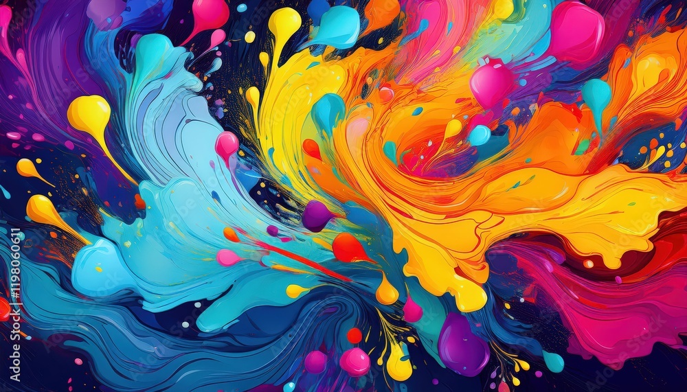 Poster vibrant artistic splashes of color seamless pattern a kaleidoscope of hues in abstract geometry, evo