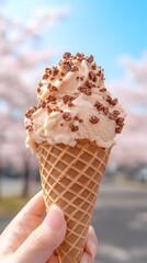 Delicious Ice Cream Cone With Chocolate Bits