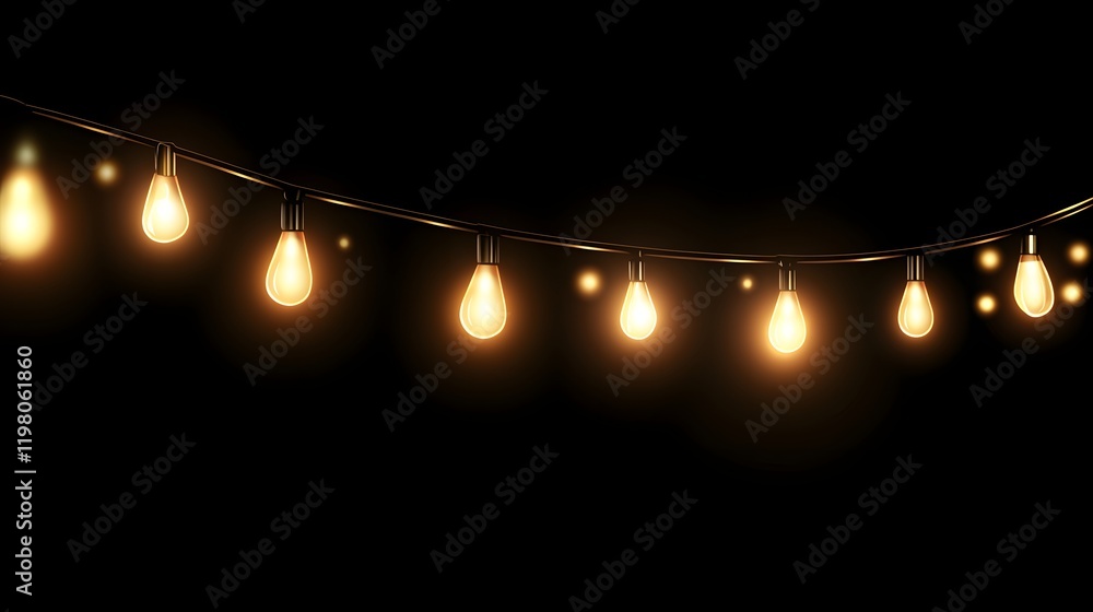 Poster glowing string lights adorn dark background