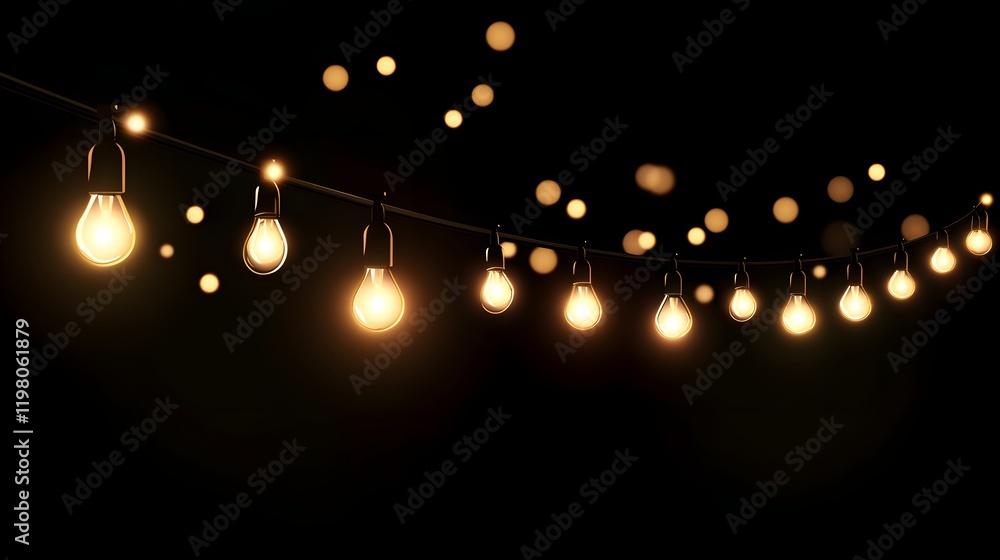 Poster illuminated string lights adorn dark background