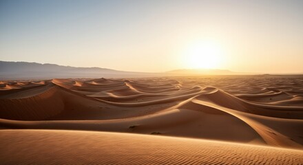 Naklejka premium Desert with sand dunes and a sun in the sky