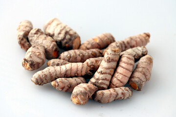 pink rizomes of oriental herb curcuma