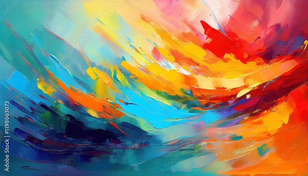 Poster abstract painting with expressive smears vibrant swirls of color creating a captivating atmospheric 