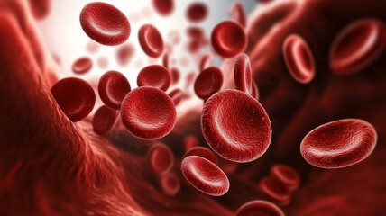Red blood cells in vessels, microscopic image
