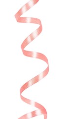 A coral satin ribbon swirls elegantly on white