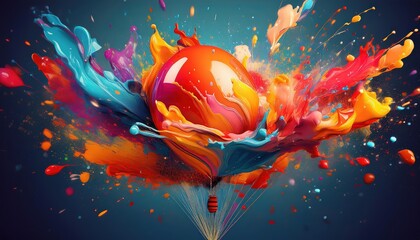 Explosive Moment Bursting Balloon Unleashes a Spectacle of Bright Acrylic Paint in MidAir