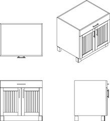vector sketch, silhouette illustration, cupboard furniture design drawing for storing document files