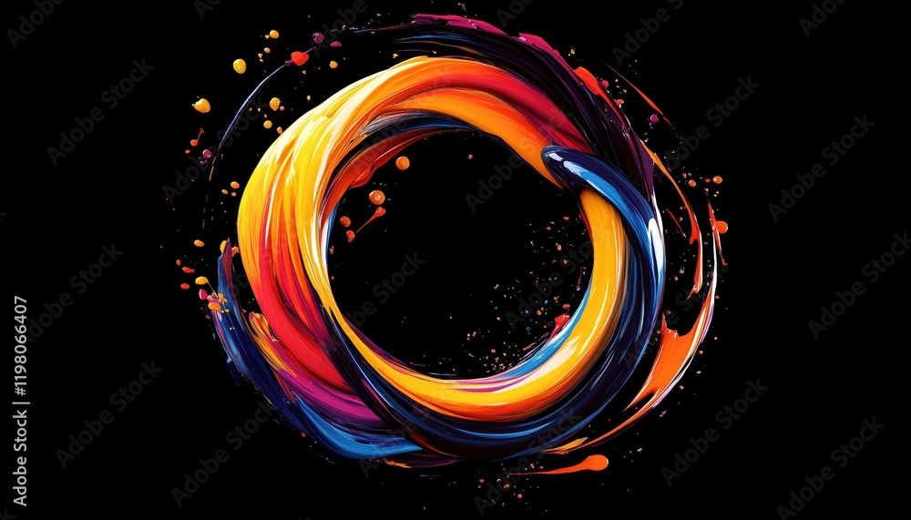 Aufkleber abstract twisted brush: a dynamic display of paint splash, splatter, full circle, artistic spiral, a