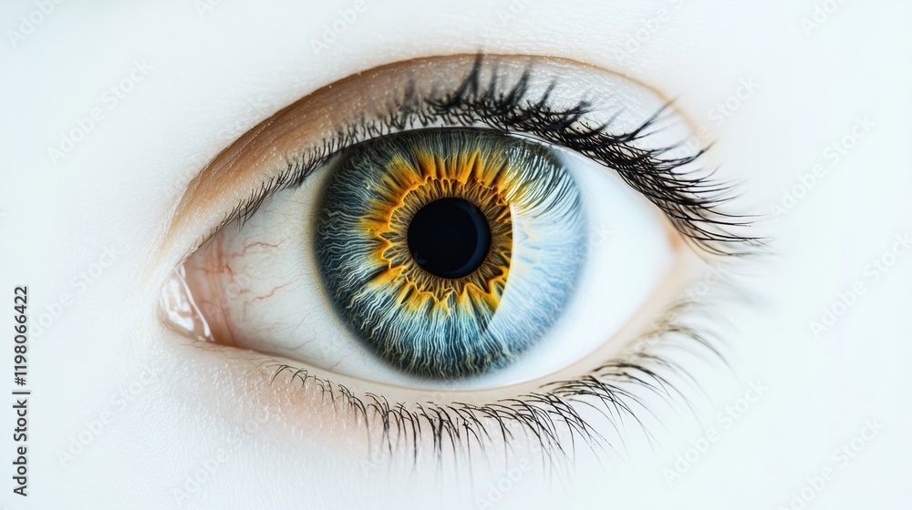 Aufkleber close up view of a human eye showcasing intricate details of iris and eyelashes. generative ai