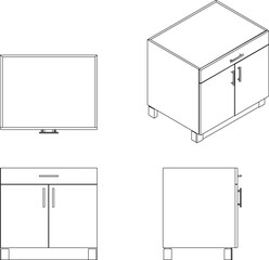 vector sketch, silhouette illustration, cupboard furniture design drawing for storing document files 