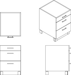 vector sketch, silhouette illustration, cupboard furniture design drawing for storing document files