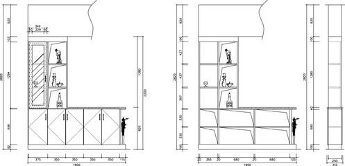 vector sketch, silhouette illustration, cupboard furniture design drawing for the living room 