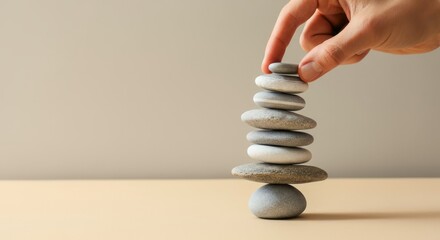 Obraz premium Hand is holding a stack of rocks