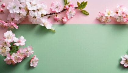 Obraz premium Pink flowers on a green and pink background