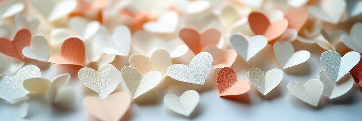 Colorful paper hearts scattered on a surface for a Valentine's Day celebration