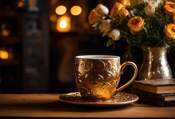 Obraz premium elegant coffee mug showcasing artistic coffee swirls unique patterns modern coffee lovers, brew, design, coffeeart, beverage, ceramic, drinks, kitchen