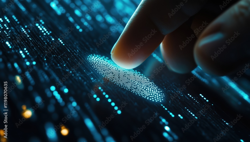Aufkleber businessman utilizing fingerprint identification for accessing personal financial data: biometrics s