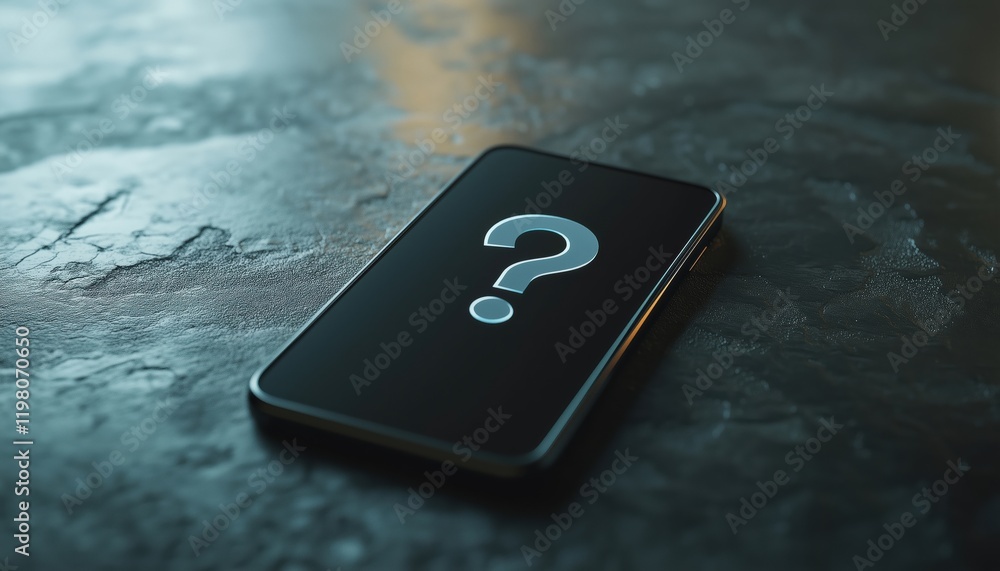 Fototapete question mark and question button on mobile screen phone: illustration of a question mobile phone in