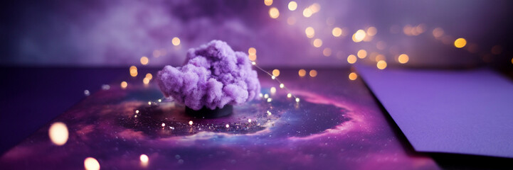 Fototapeta premium Purple Cloud Fantasy Galaxy Background Sparkling Lights Artistic Still Life
