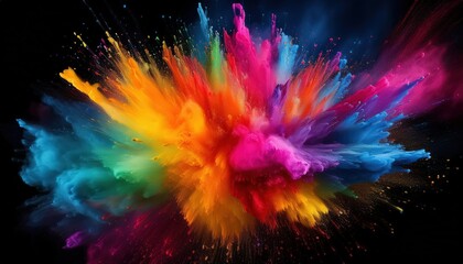Vivid Rainbow Holi Celebration Explosion of Colors against a Black Backdrop at on January ,
