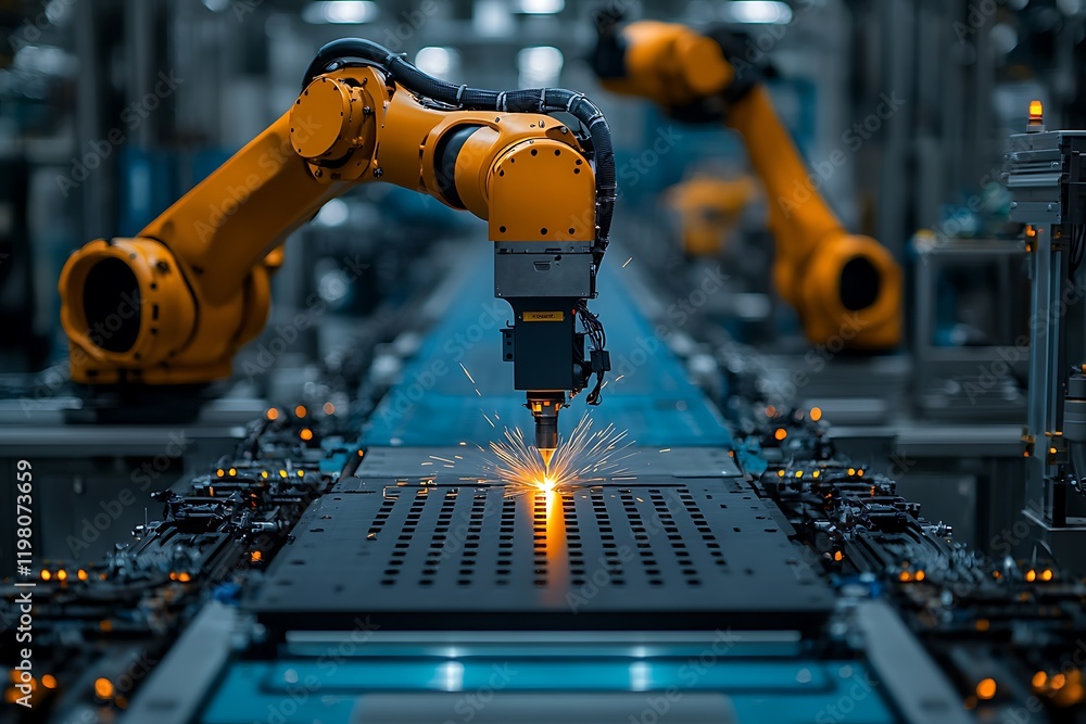 Poster automated welding process in a modern factory