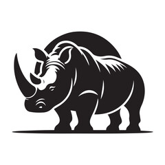 Black Color Rhino silhouette design Vector Illustration, Solid White Background (2).eps