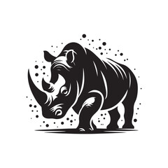 Black Color Rhino silhouette design Vector Illustration, Solid White Background (7).eps