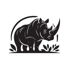 Black Color Rhino silhouette design Vector Illustration, Solid White Background (9).eps