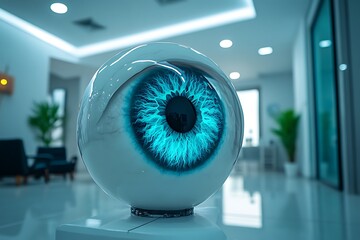Close-up of a Detailed 3D Model of a Human Eye with Teal Iris