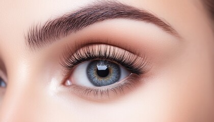 Fototapeta premium Close-Up Of Gorgeous Female Eyes With Long Eyelash Extensions. Stunning Eyelash Extension Procedure Adds Beauty To Female Eyes.