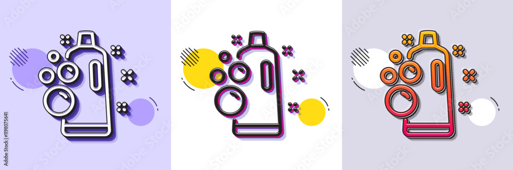 Poster clean bubbles line icon. halftone dotted pattern. gradient icon with grain shadow. laundry shampoo s