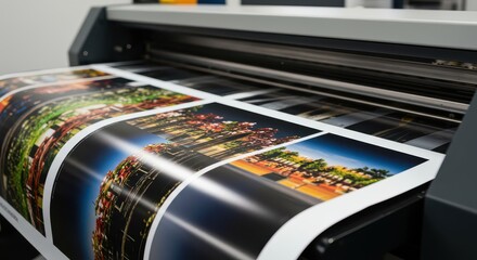 Large format printing equipment creates bright, high-quality images on paper for commercial use