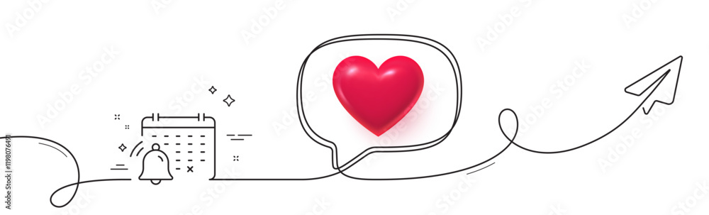 Poster notification calendar line icon. continuous line with share plane. bell alarm reminder sign. alarm c