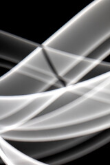 Neon Black and White Light on Black Background Abstract Lines Swirls and Waves