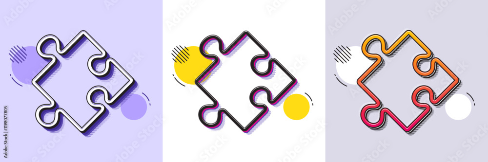 Poster strategy line icon. halftone dotted pattern. gradient icon with grain shadow. puzzle symbol. logical