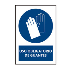 Obraz premium Blue uso obligatorio de guantes sign on a white background (trad. hand protection must worn)