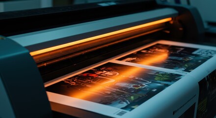 Large format printing equipment creates bright, high-quality images on paper for commercial use