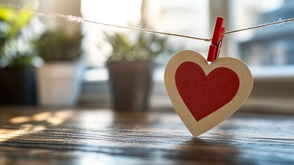 red heart on a clothesline