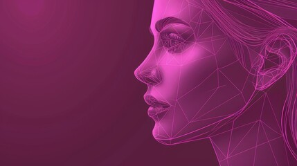 Obraz premium Schematic representation of a female face in modern flat design with fluorescent lines