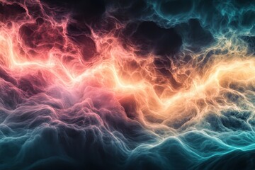 Fototapeta premium Fluid colors swirl in vibrant energy patterns across a dark cosmic background