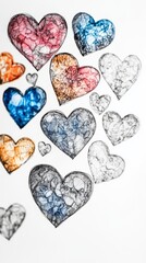 Fototapeta premium Vibrant hearts of various colors floating vertically, symbolizing love and affection for Valentine's Day