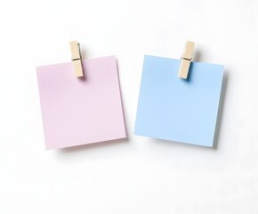 Two blank pastel notes with wooden clips