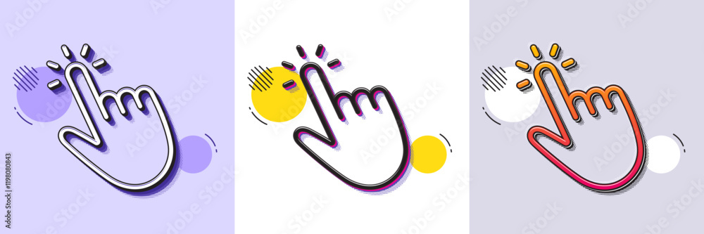 Poster hand cursor line icon. halftone dotted pattern. gradient icon with grain shadow. click action sign. 
