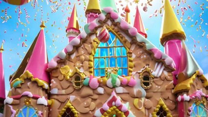 A caramel house with glossy caramel walls, sugar glass windows, and golden syrup details, featuring a fairytale design with candy decorations and a soft iridescent glow. - Powered by Adobe