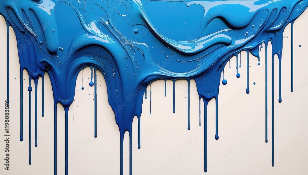 Poster dynamic interplay of blue paint drips on white background a riveting visual exploration of abstract 