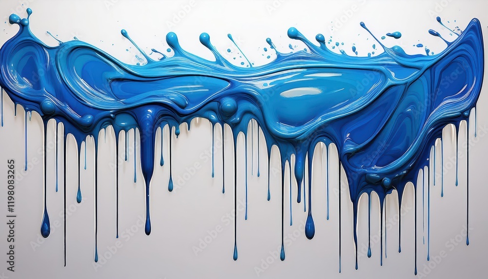 Poster isolated blue paint drips creating a mesmerizing display against a white background a captivating st