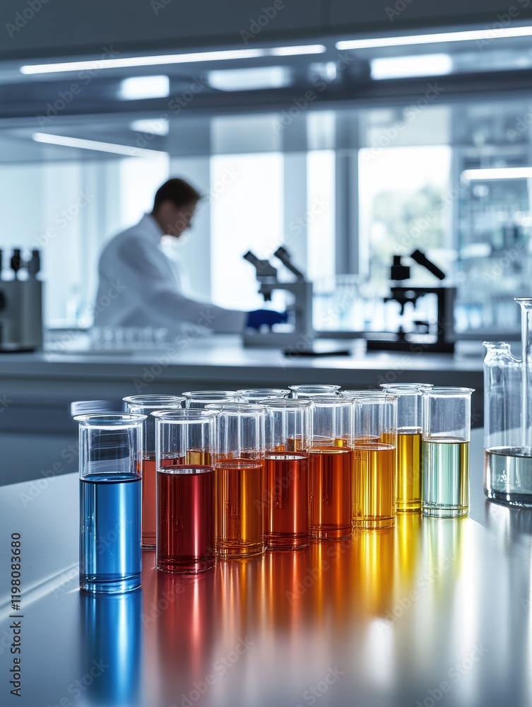 Leinwandbilder laboratory setting with colorful test tubes and microscopes for scientific research and experimentat
