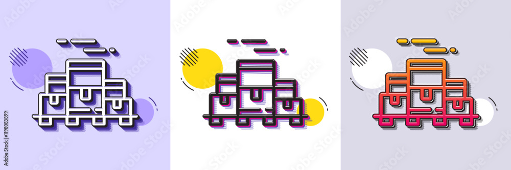 Poster boxes pallet line icon. halftone dotted pattern. gradient icon with grain shadow. wholesale goods si