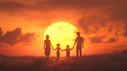 Fototapeta premium Family watching sunset together 